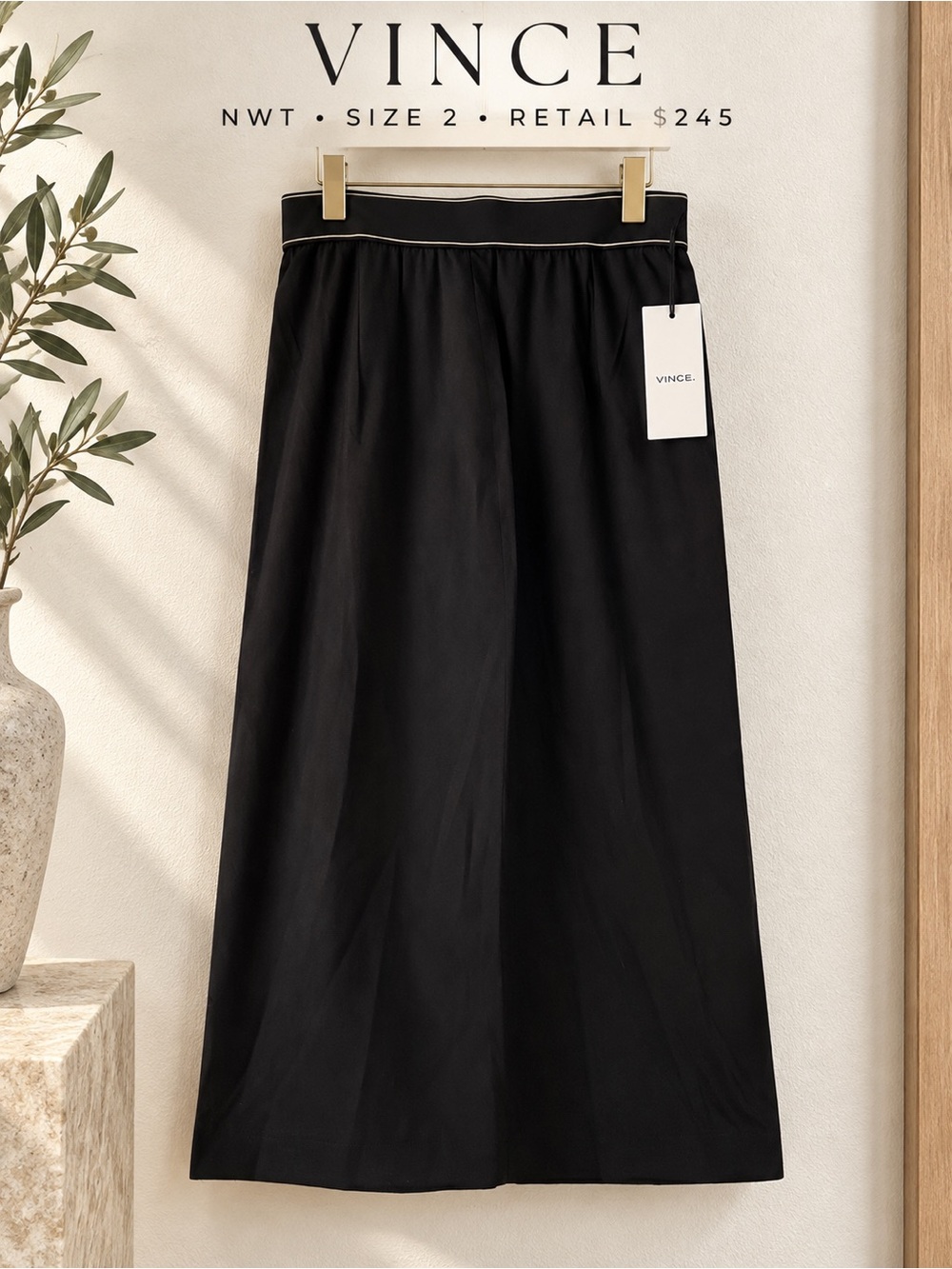 Vince Pencil Skirt Black Poplin Women’s Pull-On Cotton Blend Size 2 NWT